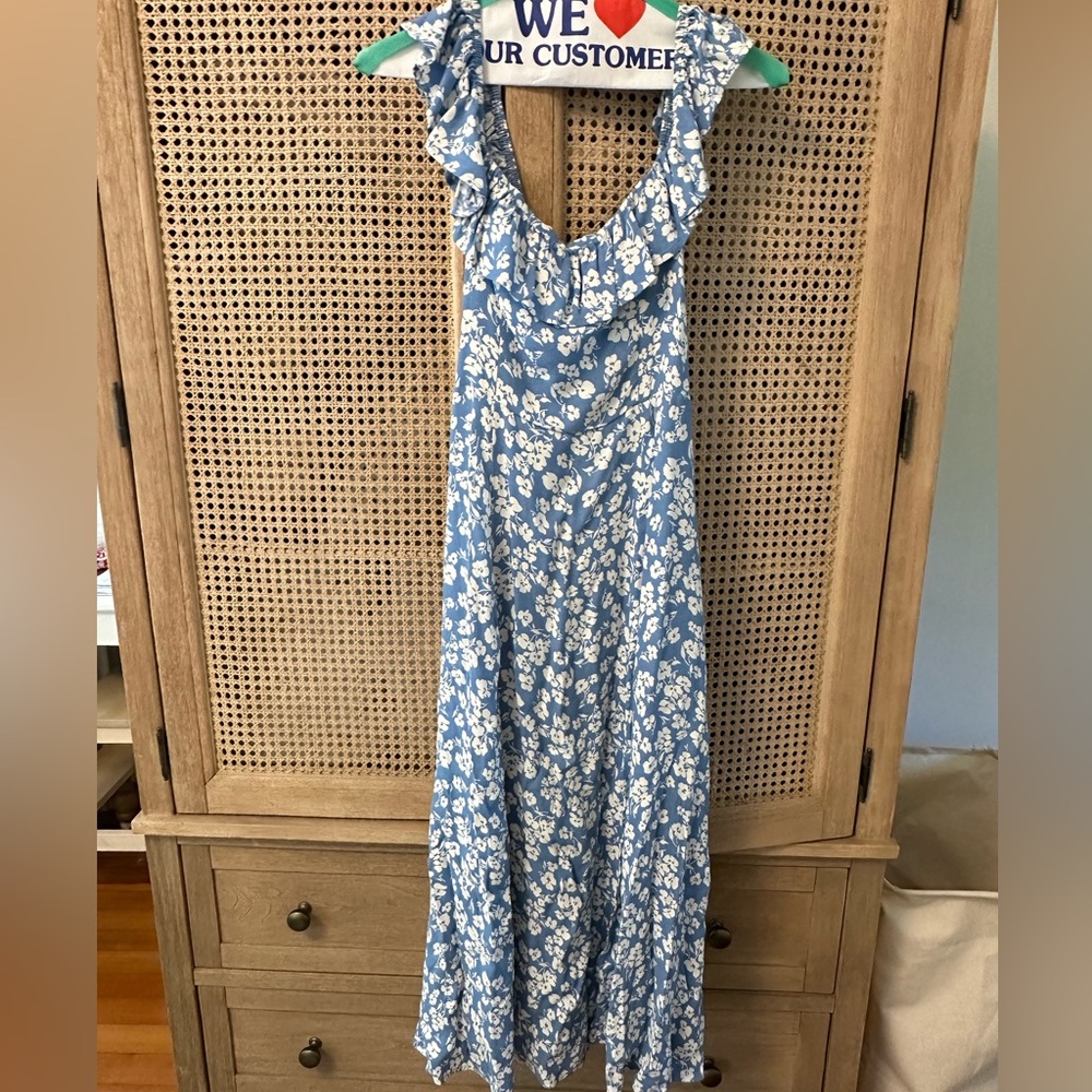 Reformation Daniella Aquamarine Midi Dress with Side Slit